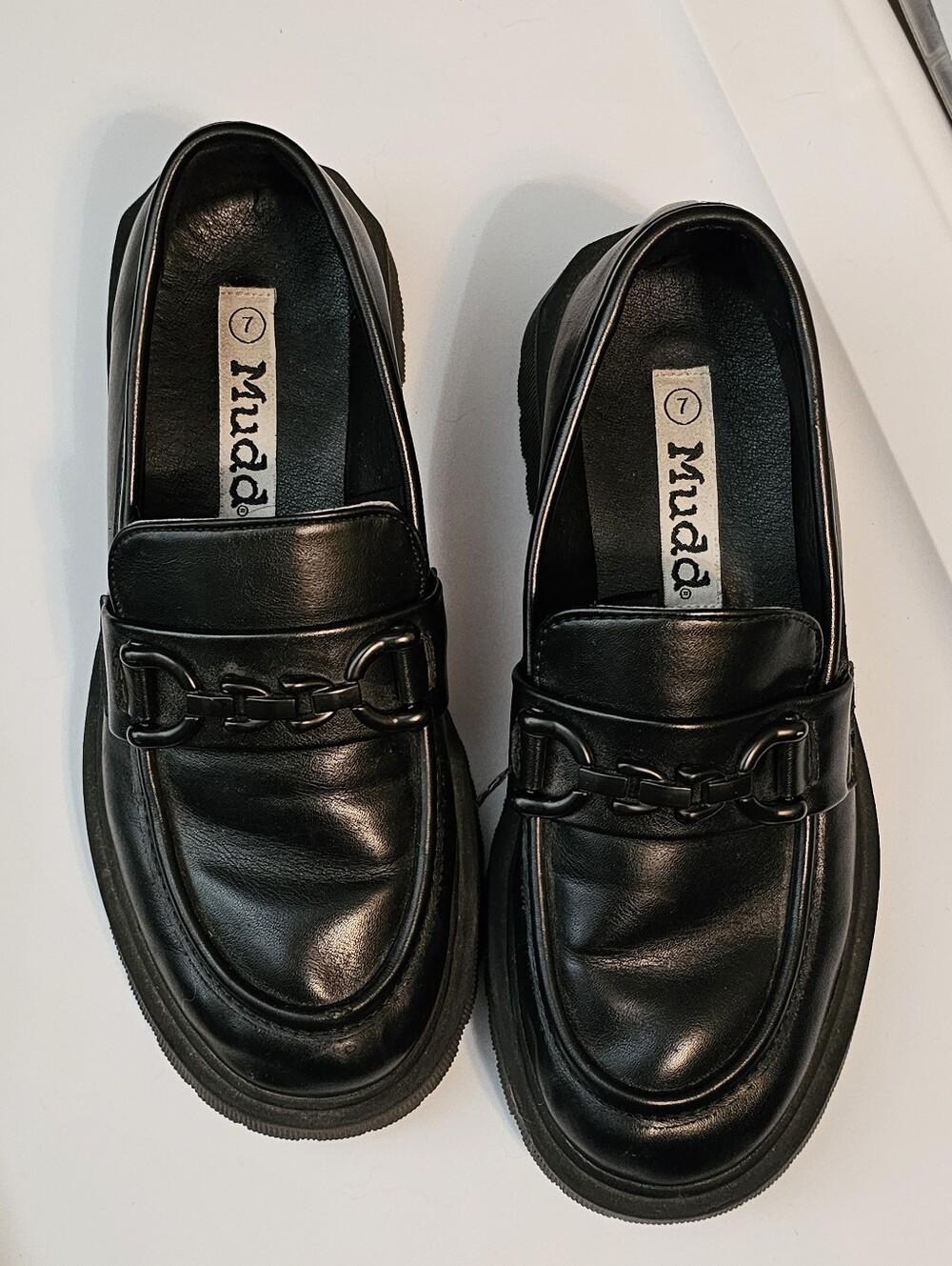 Y2K Vintage Mudd Roey Chunky Platform Loafers Black Lug Sole Bit Slip On Size 7